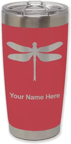 Miniatura 25 de LaserGram Vaso aislado al vacío de 20 onzas, libélula, grabado personalizado incluido (negro)