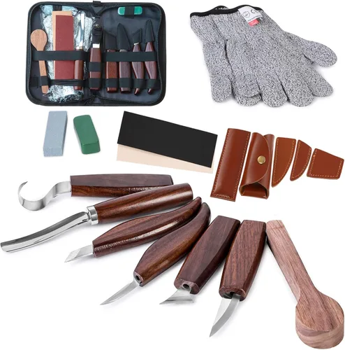 Miniatura 9 de Kit de tallado de madera, 26 herramientas de tallado de madera con 4 cuchillos de tallado de madera, 4 cuchillos de detalle, 10 bloques de tilo