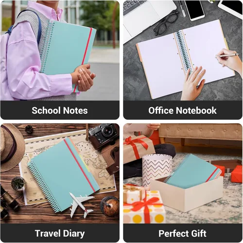 Miniatura 7 de Cuaderno de espiral EUSOAR, A4 de 9.25" x 11.7", con rayas para universidad, 3 divisiones con bolsillos, gran cuaderno espiral a rayas, 240 páginas