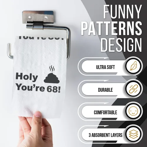 Miniatura 3 de Papel higiénico para decoración de cumpleaños número 68 para hombres y mujeres, diseño divertido, gran risa divertida, ecológico, ultra suave