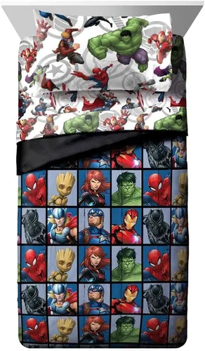 Miniatura 2 de Jay Franco Marvel Avengers Team - Juego de cama Full de 5 piezas - Incluye edredón y juego de sábanas - Poliéster súper suave resistente a la Azul