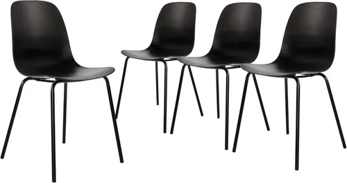 Juego de 4 sillas de cocina de mediados de siglo, sillas de comedor de plástico negro, sillas para exteriores con patas de metal para sala de estar
