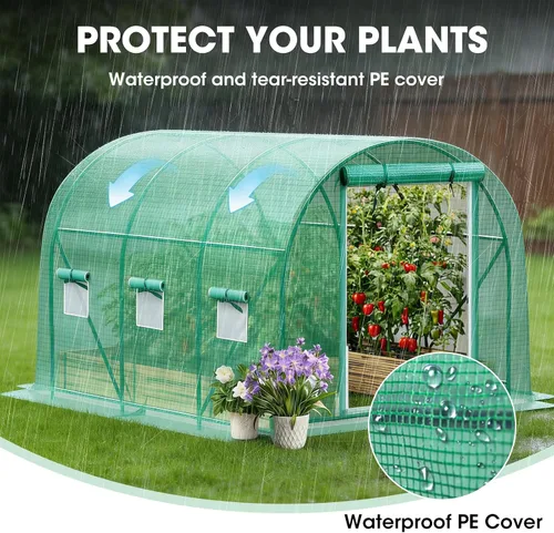 Miniatura 5 de Grezone Invernadero de Paso Mejorado Casa Verde con Puertas de Malla con Cremallera y 6 Ventanas de Malla Casa Cálida para Plantas de Plástico