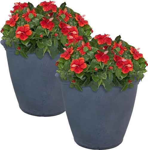 Miniatura 23 de Sunnydaze Anjelica - Maceta grande de plástico para plantas, maceta grande de plástico de doble pared para exteriores con agujeros de drenaje Óxido