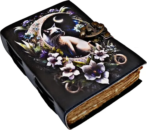 Miniatura 17 de Libro de hechizos en blanco de sombras, diario de grimorio, diseño de gato mágico, suministros de brujería, cuaderno Wiccan hecho a mano, vintage