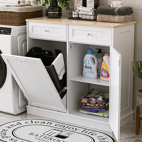 Miniatura 9 de AHB Gabinete de Bote de Basura Abatible de 13 Galones, Gabinete de Basura Oculto para Cocina, Gabinete de Reciclaje Independiente con Cajones