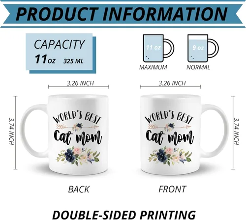Miniatura 7 de Taza de café de cerámica con diseño de "Cat Mom", los mejores gatos del mundo, regalos para mamá y gato