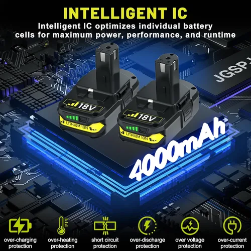Miniatura 4 de Paquete de 2 baterías de repuesto de 4.0Ah para baterías Ryobi de 18 V P102 P103 P104 P105 P107 de 18 voltios ONE+