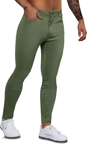 WULFUL Pantalones de mezclilla ajustados para hombre, pantalones elásticos de pierna cónica, cintura expandible