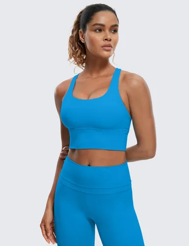 Miniatura 2 de CRZ YOGA - Brasieres deportivos de linea larga con tirantes delgados para mujer, sin aros, acolchados, cruzados, para yoga, cortados, sin mangas