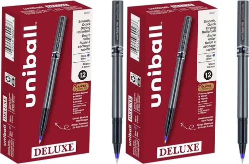 Miniatura 8 de uni-ball® Bolígrafos de punta redonda Deluxe, 0.020 in, barril de grafito, tinta negra, paquete de 3 Gris metálico