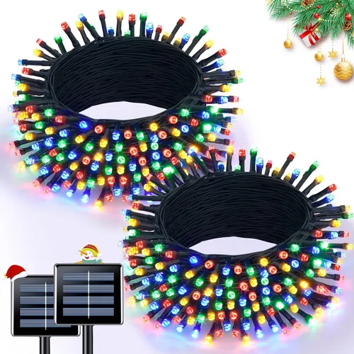 Miniatura 11 de JMEXSUSS 600 luces LED solares azules de Navidad, 206.7 pies, luces azules de Navidad al aire libre, impermeables, 8 modos de luz solar al aire