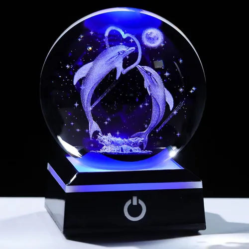 Miniatura 16 de Bola de cristal 3D, tortuga marina, regalos para mujeres y hombres, adorno de globo de nieve con base LED, luz nocturna, figuras de decoración