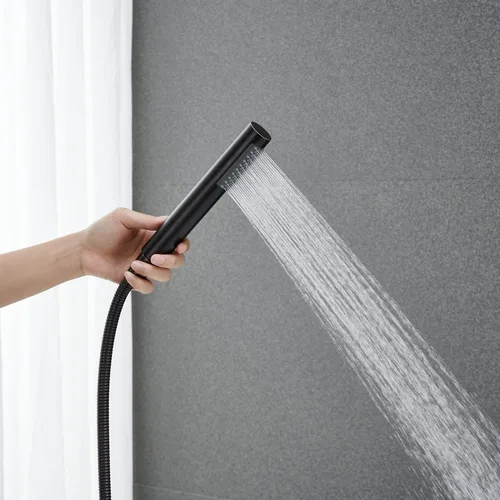 Miniatura 6 de Grifo de bañera independiente Llenador de bañera de bronce frotado con aceite Grifos de bañera de latón con ducha de mano