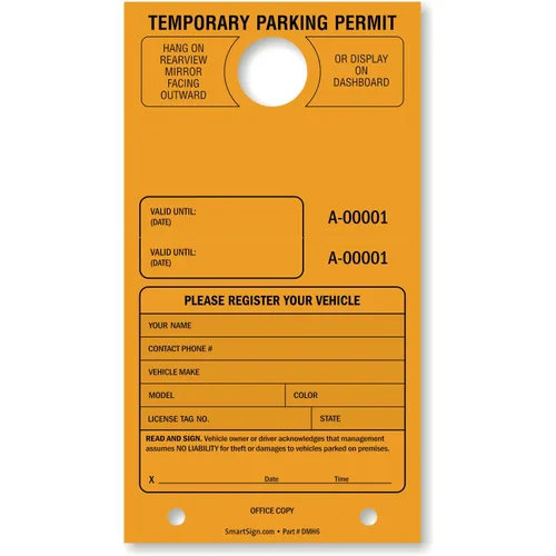 Miniatura 10 de SmartSign Etiqueta colgante de espejo "Permiso de estacionamiento temporal" Paquete de 50 Verde fluorescente Cartulina de 7.75 x 4.25 pulgadas