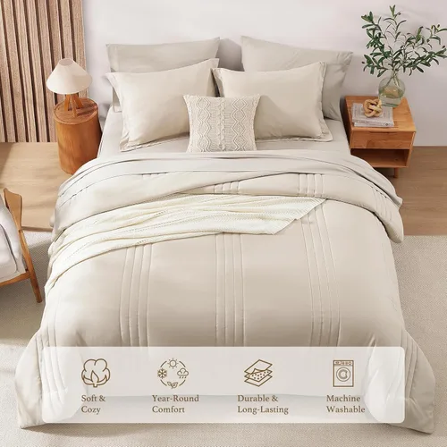 Miniatura 3 de Monbix Juego de ropa de cama tamaño Twin XL - Juego de 5 piezas extra largo para dormitorio, diseño acolchado, cama en una bolsa Twin XL