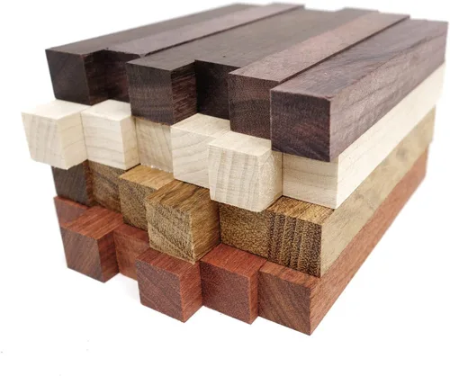 Miniatura 8 de Paquete de 12 suministros de torneado de pluma de madera exótica, manualidades de pluma de bricolaje: madera de sangre, ébano mexicano, jatoba, arce