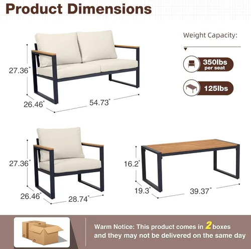 Miniatura 2 de Juego de muebles de patio COMLAX FIELD, 4 piezas de muebles de exterior con juego de mesa de café, juegos de conversación de patio de metal