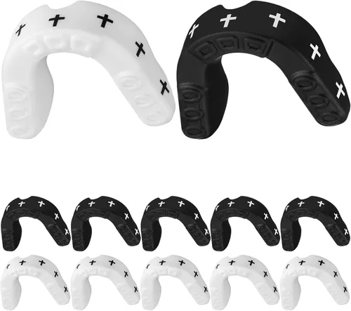 Miniatura 7 de Yungyan 10 protectores bucales para deportes con la bandera estadounidense, protectores bucales impresos de fútbol a granel para jóvenes, dientes