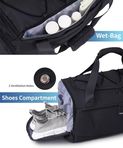 Miniatura 5 de Sportsnew Bolsa de gimnasio para hombres y mujeres con compartimento para zapatos, bolsa de lona para viajes con bolsillo húmedo y compartimento