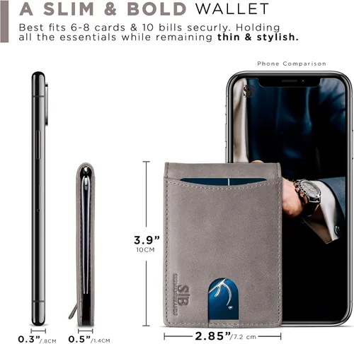 Miniatura 6 de SERMAN BRANDS RFID Blocking Slim Bifold Genuine Leather Minimalist Front Pocket Wallets for Men with Money Clip Thin Mens