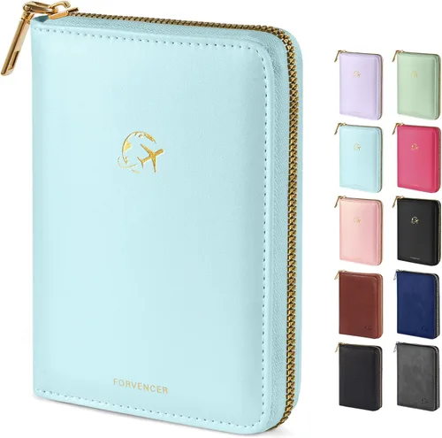 Miniatura 19 de Forvencer Funda para pasaporte con cierre de cremallera seguro, cartera de pasaporte premium para viajes, bonita funda de tarjeta de bloqueo RFID