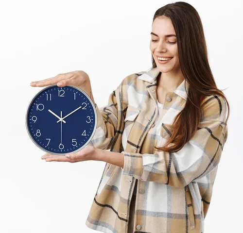 Miniatura 6 de Reloj de pared para cocina, reloj de pared pequeño silencioso sin tictac, movimiento analógico a pilas, color azul marino, moderno, decorativo