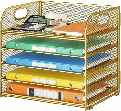 Miniatura 16 de Lavatino Organizador de Archivos de Escritorio de 5 Bandejas, Organizador de Bandejas de Cartas de Malla Negra con Asa, Organizador de Archivos