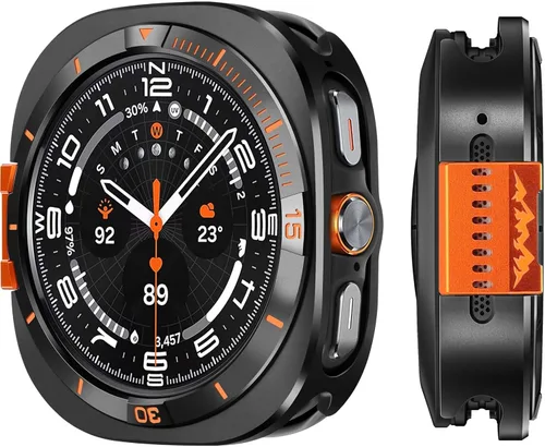 Miniatura 9 de Metal Cover Compatible with Samsung Galaxy Watch 8 Case 44mm, 2 in 1 Protective Rugged Bumper with Back Frame for Galaxy Watch 8 44mm (Black/Orange)