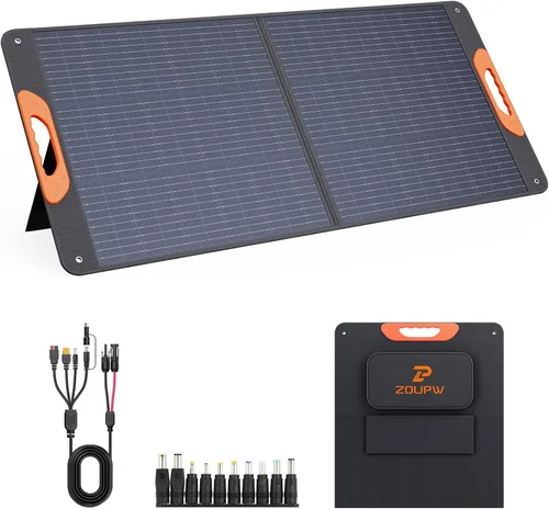 Miniatura 10 de ZOUPW Panel solar portátil de 100 W con cable 5 en 1, 23.5% de eficiencia, cargador solar plegable mono para Jackery 300/Ecolow
