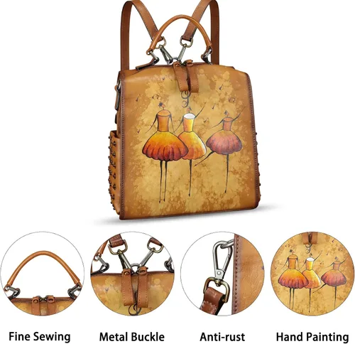 Miniatura 4 de Bolso cruzado de cuero genuino para mujer, bolso cruzado pintado a mano, bolso cruzado con asa superior, mochila convertible hecha a mano