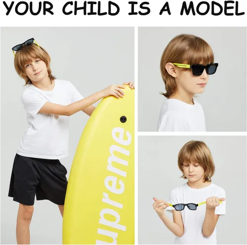 Miniatura 3 de DUCO Gafas de sol polarizadas para niños, lindas gafas de sol irrompibles para niños, protección UV400 para niños de 6 a 10 años, K019