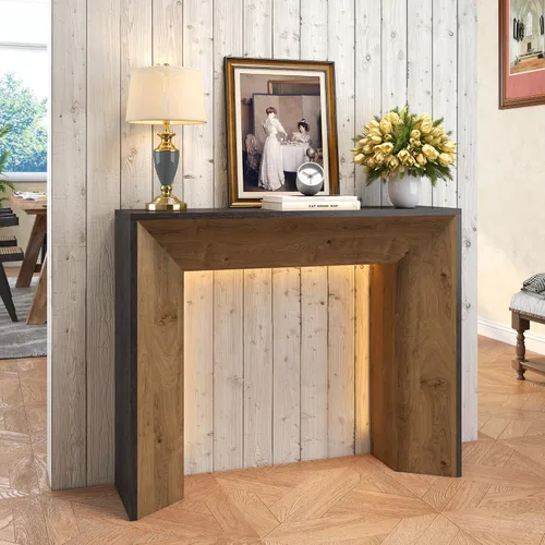 Miniatura 7 de Mesa de entrada de 41 pulgadas con luz LED, mesa consola de madera de granja detrás del sofá, mesa de sofá rústica estrecha para sala de estar, mesa