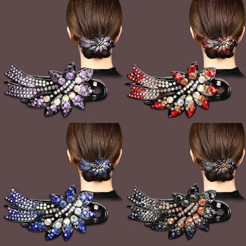 Miniatura 2 de Paquete de 4 magníficos accesorios de cristal para el cabello: pinzas para el cabello, pinzas de pico de pato, pinzas para el cabello con diamantes