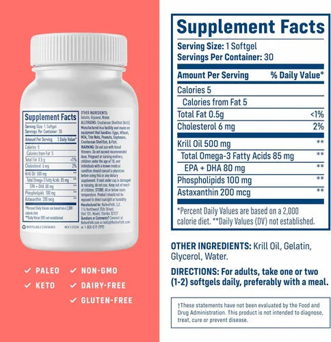 Miniatura 2 de NativePath Aceite de Krill Antártico Capturado en Estado Salvaje 500mg - Astaxantina Premium 200mcg Omega-3 EPA DHA Unido a Fosfolípidos - Fórmula