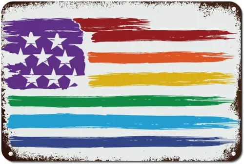 Miniatura 9 de Placa de pared con diseño de bandera de Estados Unidos, diseño retro vintage de arcoíris, letrero de metal LGBTQ, orgullo gay, regalo del mes