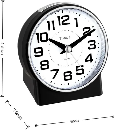 Miniatura 3 de Tinload Reloj despertador analógico de 4.3" sin tictac, silencioso y legible para personas mayores, fácil de configurar, alarma de aumento gradual