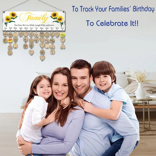 Miniatura 5 de Regalos de cumpleaños de Navidad para mamá de parte de hija e hijo, tablero de calendario de recordatorio de cumpleaños familiar de madera, placa