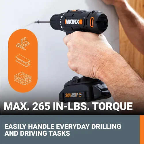 Miniatura 2 de Worx Taladro Atornillador Inalámbrico de 20V, Kit de Accesorios de 84 Piezas, 2 Velocidades Variables, Par de 265 In-Lbs, Embrague 20+1, Ligero