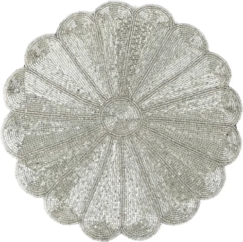 Miniatura 42 de Manteles individuales de 13 pulgadas con cuentas redondas para mesa de comedor - Manteles decorativos con cuentas de vidrio y respaldo de algodón