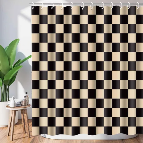Miniatura 69 de Cortina de ducha a cuadros en blanco y negro, bonita cortina de ducha retro de tablero de ajedrez para decoración de baño, 72 x 72 pulgadas, cortina