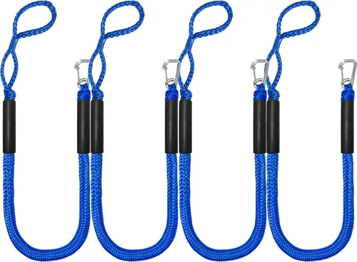 Miniatura 10 de Líneas elásticas para muelle – Accesorios para barcos – Cuerda de amarre de 4 pies para PWC, moto acuática, pontón, kayak, canoa, lancha motora, Azul