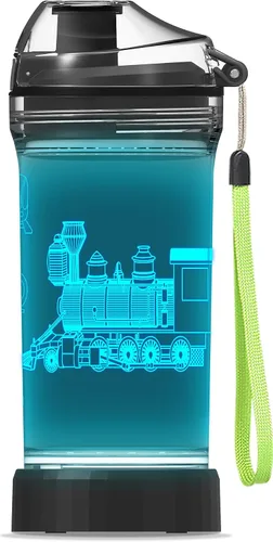 Miniatura 10 de YuanDian Botella de agua para niños con luz LED 3D - 14 onzas Tritan libre de BPA ecológica - 7 colores luz tazas de bebida geniales, regalo