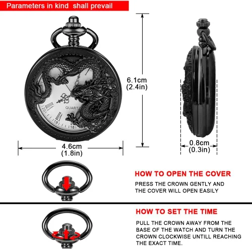 Miniatura 7 de Alwesam Engraved Pattern Design Quartz Pocket Watch RomanArabic Numerals for Birthdays Xmas Best Gifts