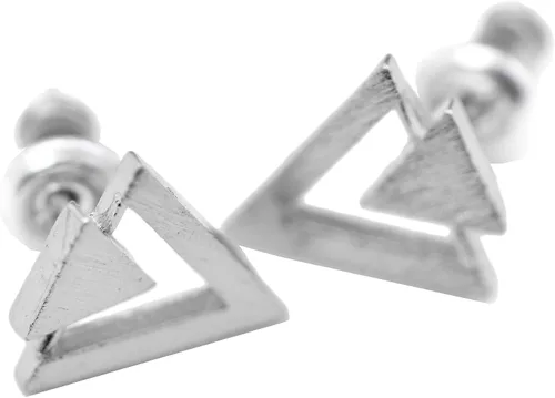 Miniatura 2 de ChelseachicNYC - Pendientes de tuerca de metal cepillado hecho a mano con dos triángulos