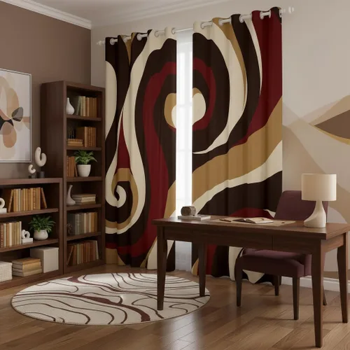 Miniatura 14 de Cortina de ventana de rayas rojas y negras, cortinas abstractas con ondas circulares, cortinas geométricas para tratamiento de ventanas para niños
