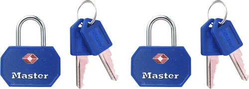 Master Lock Candado, cerradura de equipaje con llave aceptada por la TSA, 1-1/4 pulgadas de ancho, colores surtidos, 4681TBLR (paquete de 2)