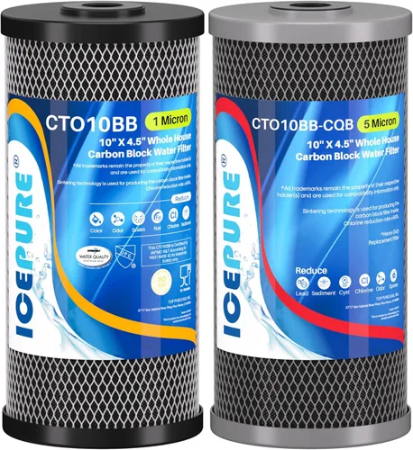 ICEPURE Filtro de agua para toda la casa de 2 etapas de 10 x 4.5 pulgadas, carbón activado por sedimentos y carbón activado con cáscara de coco