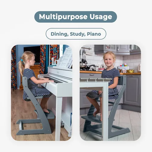 Miniatura 8 de Fornel Silla alta de madera para bebés y niños pequeños, altura ajustable, fácil de limpiar, silla de comedor para niños de 3 años a 200 libras, Gris