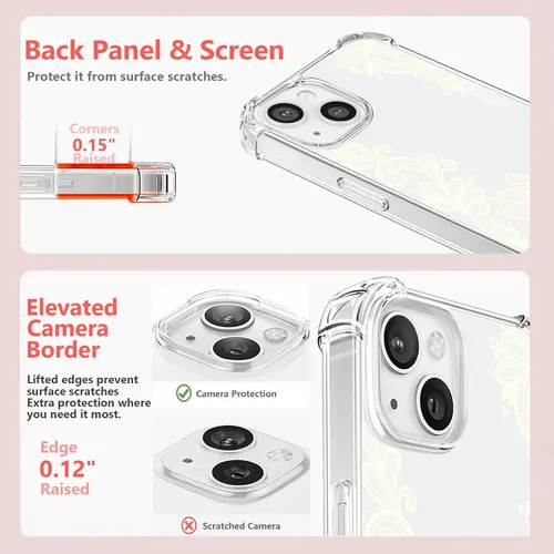 Miniatura 4 de Funda de cristal para iPhone 11 Pro (2019) de 5.8 pulgadas, bonita funda protectora transparente, diseño floral de encaje blanco [no amarillento]